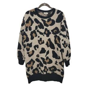 Entro Leopard Print Oversize Sweater Small Cozycore Tunic Loungewear